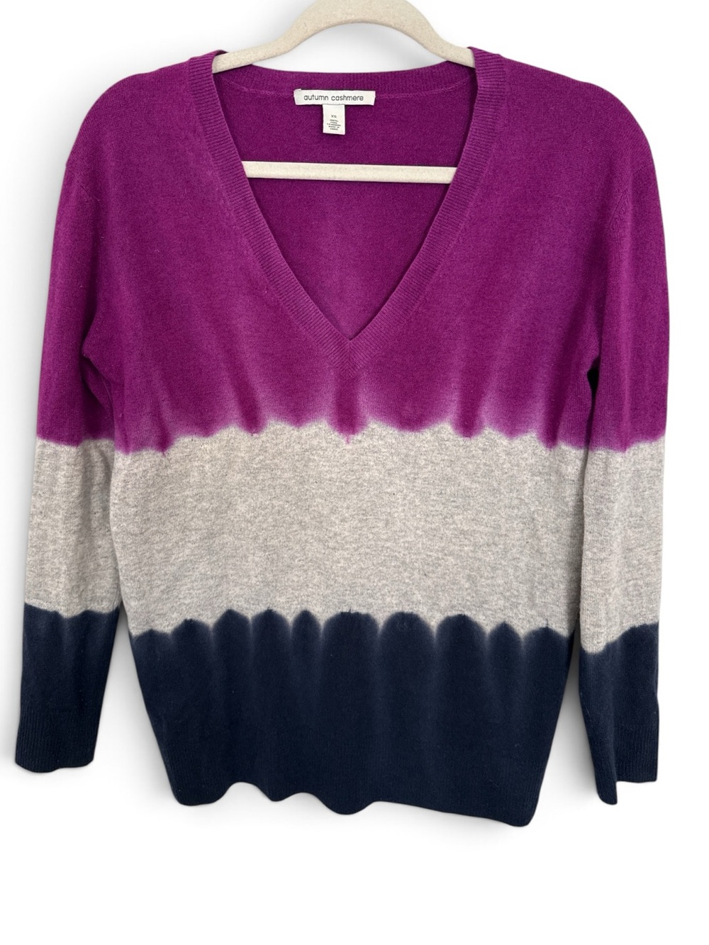 Autumn Cashmere Women's V-Neck Colorblock Cashmere Sweater - Size XS- oversized